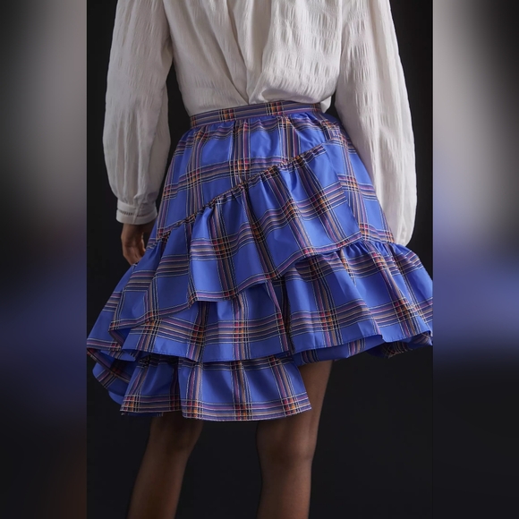 NEW Maeve Tiered Blue Plaid Ruffle Skirt - Picture 1 of 3